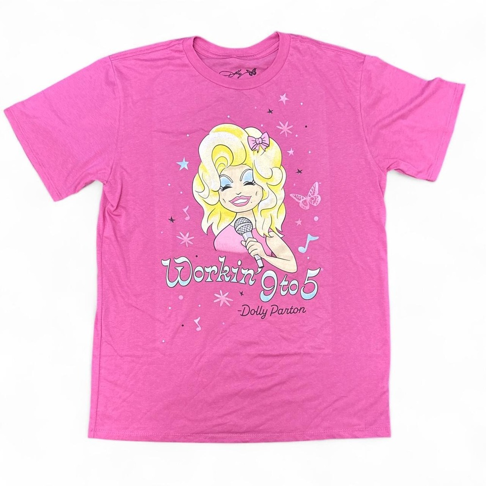Dolly Parton Women'a Pink Graphic Tee Workin 9 to 5